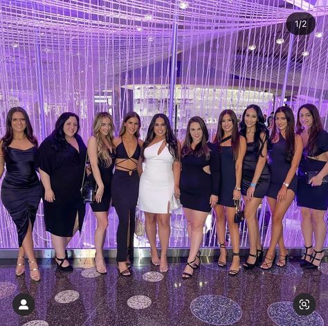 Black White Bachelorette Outfits, Bachelorette Party All Black Outfit, Black And White Bachelorette Outfits Nashville, Hen Do Black And White Outfits, Hen Party Group Outfits, All Black Outfit Bachelorette Night Out, Black Out Bachelorette Party Outfit, All Black Outfit For Bachelorette Party, Cruise Bachelorette Party Outfits