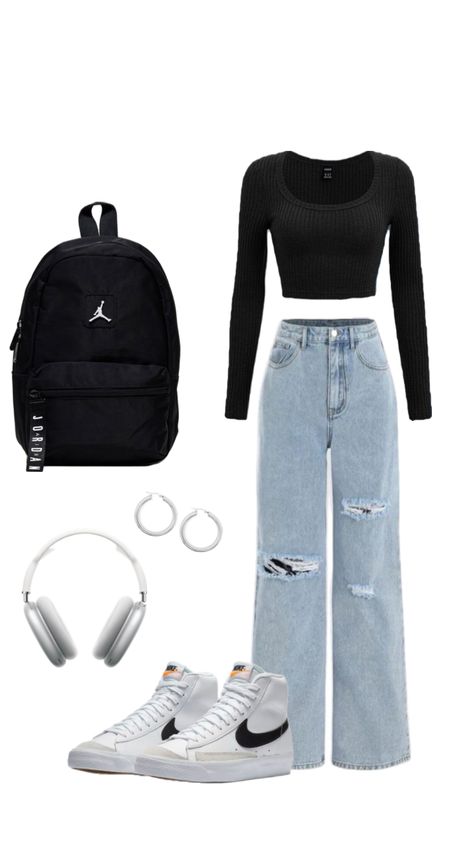 Cute back to school and college outfit #myfirstshuffle #outfit #ootd #outfits #basics #basicoutfit #blackoutfit #outfitideas #inspo #outfitinspo #outfitinspiration Cute Fancy Outfits For School, Easy Street Wear Outfits, Outfit Inspo 12-13, Teen Fashion Outfits 15-17, Teenage Girl Outfits Aesthetic, Easy Outfits For School For Teens, Cute Everyday Outfits College, Cute Outfits School Appropriate, Stylish Teenage Girl Outfits