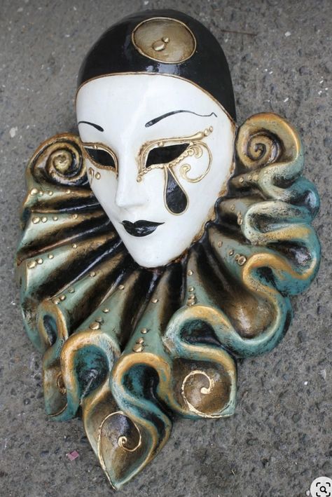 Italian Masks, Pierrot Clown, Venice Mask, Venetian Carnival Masks, Ceramic Mask, Mask Painting, Mask Wall, Carnival Of Venice, Venetian Masks