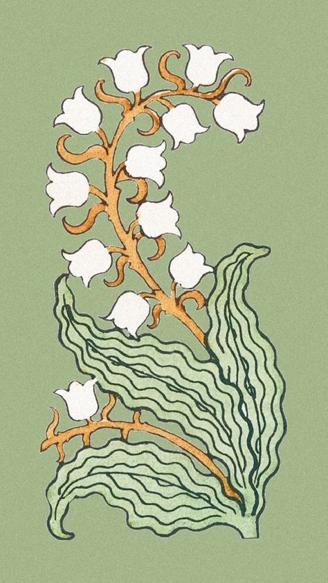 Lillie’s Of The Valley Flowers, Art Nouveau Wallpaper Iphone, Lily Of The Valley Icon, Lilly Of The Valley Drawing Art, Art Nouveau Elements, Lilly Of The Valleys, Flower Drawing Outline, Flora Sketch, Art Nouveau Orchid