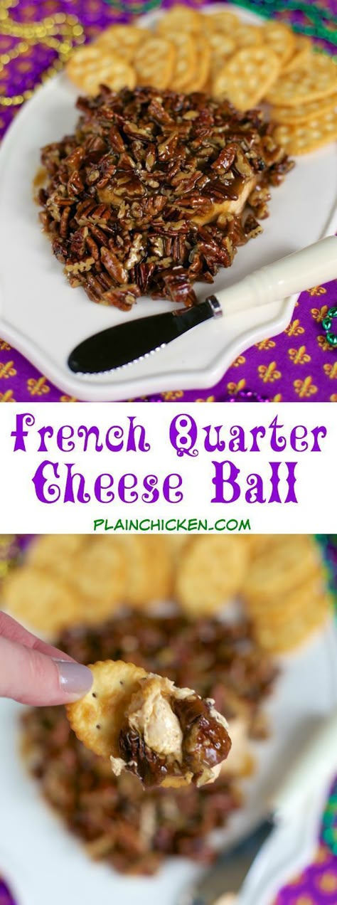 French Quarter Cheese Ball - sweet and savory in every bite! Quick cajun cheese ball topped with an easy praline topping. This is THE BEST! I took it to a party and it was gone in a flash! Everyone asks for the recipe! Perfect for Mardi Gras! Mardi Gras Party Food, Mardi Gras Food, Savory Cheese, Cajun Cooking, Creole Recipes, Cheese Ball Recipes, Mardi Gras Party, King Cake, Cajun Recipes