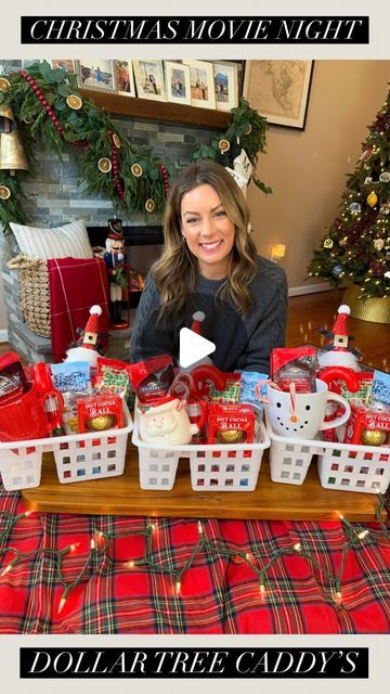 Tara Panasiuk on Instagram: "DOLLAR TREE CHRISTMAS MOVIE NIGHT SNACK CADDYS 🎅🏼🎄

They are so fun to create for gifts to enjoy for holiday movie nights with all the snacks you might need 🤗 I grabbed items from the dollar tree to create these affordably yet so cute!🥰

#christmasmovienight #dollartree #dollartreeobsessed #dollartreefinds #christmasvibes" Magnolia Mercantile, Santa Basket, Movie Basket, Movie Basket Gift, Movie Night Basket, Dollar Tree Baskets, Movie Night Gift Basket, Movie Night For Kids, Snow Crafts