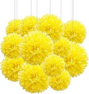 Aimto 12pcs Yellow Paper Pom Poms Decorations for Party Ceiling Wall Hanging Tissue Flowers Decorations - 1 Color of 12 Inch, 10 Inch Tissue Paper Pom Poms Decoration, Pom Poms Decorations, Yellow Ceiling, Pom Pom Decorations, Garden Party Theme, Tissue Pom Poms, Tissue Flowers, Yellow Party, Dessert Table Decor