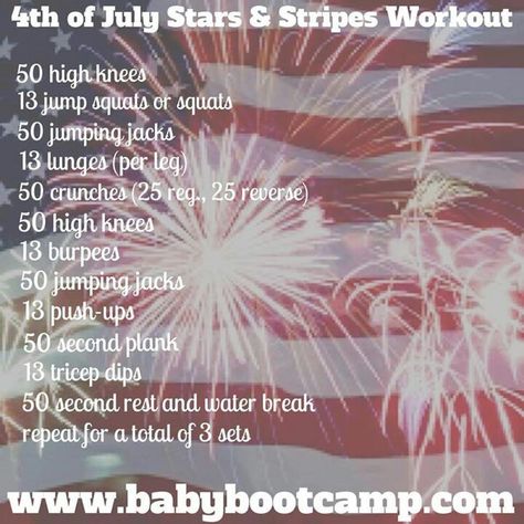 Baby Boot Camp - 4th of July Workout 4th Of July Workout Challenge, Fourth Of July Workout, 4th Of July Workout, Themed Workouts, July Workout, Beach Body Challenge, Stroller Strides, Circuit Workouts, Circuit Training Workouts