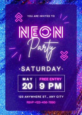 Purple And Pink Vibrant Neon Party Virtual Invitation - Templates by Canva Neon Party Invitations, Virtual Invitations, Neon Birthday, Photo Collage Maker, Collage Background, Collaborative Learning, Neon Party, Learning Management System, Flyer Maker