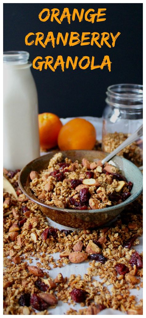 Orange Cranberry Granola, naturally sweetened with orange juice and honey! Orange Granola, Perfect Healthy Breakfast, Orange Cranberry, Granola Recipe, Vegan Meal Plans, Filling Breakfast, Cranberry Orange, Granola Recipes, Orange Recipes