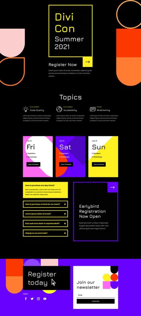 Neo Brutalism Web Design, Neo Brutalism Graphic Design, Schedule Design Layout, Event Schedule Design, Event Design Branding, Neo Brutalism, Divi Layouts, Anti Design, Conference Banners