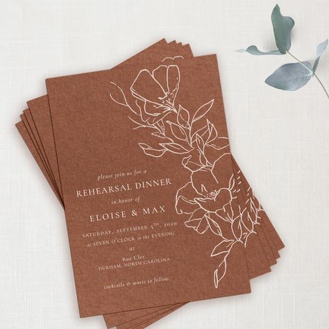 white ink on sepia: a little rich, a little modern, 100% yes.  #weddingdetails #weddingpaper #weddinginvitations #rehearsaldinnerinvitations #rehearsaldinnerideas #weddinginvites #calligraphy #moderncalligraphy #dailydoseofpaper #weddingideas #weddingplanning #weddinginspiration #organicwedding #meaningfulwedding #bohobride #bohowedding #fineartwedding #luxurywedding #destinationwedding #weddingstationery #stationery #whiteink #organicweddings #modernwedding #modernbride #minimialistbride Rust Wedding Invites, Boho Calligraphy, Terracotta Wedding Stationery, Terracotta Invitations, Terracota Invitation, Rust Wedding Invitation, Boho Terracotta Wedding Stationery, Wedding Invitation Layout, Brown Wedding Invitations