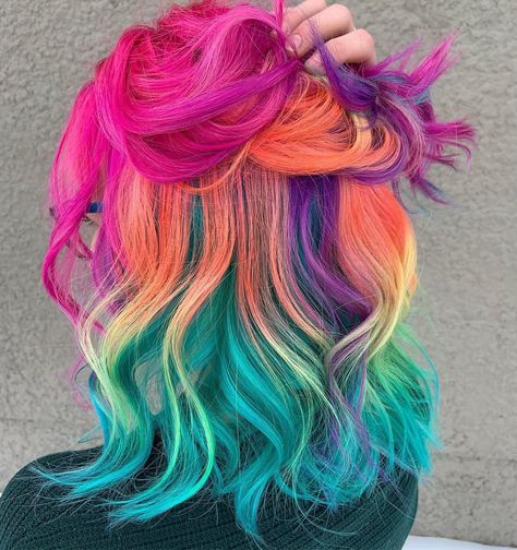 Pulp Riot Hair Color on Instagram: “@hairbymisskellyo is the artist. Pulp Riot is the paint.” Hair Rainbow, Side Braids, Pulp Riot Hair Color, Bob Hair Color, Vivid Hair Color, Bold Hair Color, Rainbow Hair Color, Creative Hair Color, Multi Colored Hair