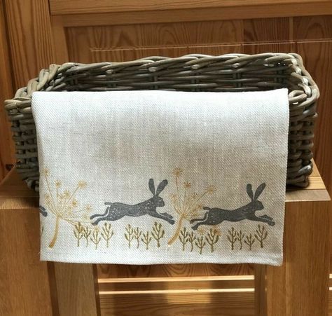 Tea Towels Diy, Wild Hare, Hand Printed Linen, Foto Transfer, Block Printed Pillows, Fabric Stamping, Wood Block Printing, Printed Tea Towel, Indian Block Print