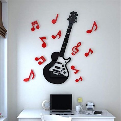 Kids Music Room, Simple Wall Paintings, Music Classroom Decor, 3d Wall Stickers, Guitar Wall, Wall Painting Decor, Wall Drawing, 3d Crystal, Wall Paint Designs