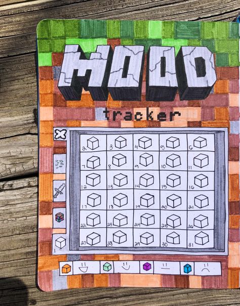 Bullet journal spread Minecraft mood tracker 2019 Minecraft Journal Ideas, Minecraft Journal, 2024 Bujo, Boulet Journal, March Bullet Journal, Minecraft Theme, Minecraft Drawings, New Wallpapers, Bullet Journal Paper