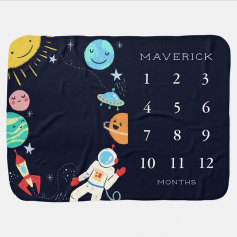 Outer Space Baby Boy Monthly Milestone Baby Blanket - tap to personalize and get yours #BabyBlanket #monthly #milestone, #baby #keepsake, #growth Milestone Blankets, Painted Illustration, Baby Monthly Milestones, Baby Milestone Blanket, Space Baby, Cute Sun, Monthly Milestone, Soft Baby Blankets, Boy Blankets