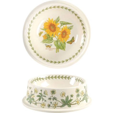 7" Pet Bowl in the Botanic Garden pattern by Portmeirion. Various Plants & Insects, Green Laurel 7" Cottagecore Dog, Chateau Kitchen, Plant Insects, Pretty Dog, Sunflower Crafts, Garden Pattern, Kitchen Tables, Pretty Dogs, Solid Background