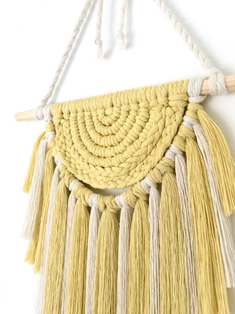 This is one of my favourite pieces - so cheerful and happy, the perfect addition to a kids room or a hallway that needs brightening up! // Head to Etsy for more like this ❤ // #pastelyellow #paleyellow #lightyellow #macrame #homedecor #sunshine #nurserydecor #babyroom #kidsroom #babydecor #kidsdecor #yellow #bright #happy #happyhome #modernmacrame #moderndecor #modern #wallhanging Gender Neutral Nurseries, Neutral Nurseries, Boho Baby Nursery, Macrame Nursery, Sunshine Design, Macrame Wall Hanging Diy, Hanging Door, Macrame Wall Hanging Patterns, Macrame Patterns Tutorials