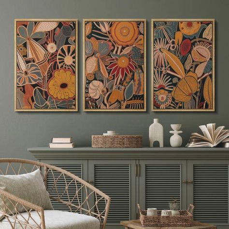 IDEA4WALL Abstract Botanical Vintage Brown Flowers Mid Century Modern Boho Pictures - Floral & Botanical 3 Piece Print Wall Art & Reviews | Wayfair Large Botanical Wall Art, Boho Pictures, Boho Mid Century Modern, Mid Century Modern Boho, Boho Office, Boho Style Decor, Botanical Vintage, Boho Furniture, Boho Living Room Decor