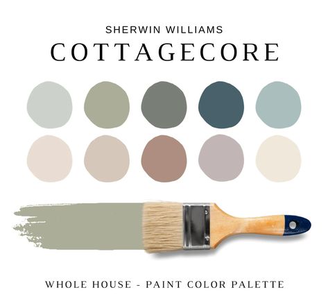 COTTAGECORE Aesthetic Sherwin Williams, Cottagecore Painting, ENGLISH COTTAGE, Country Farmhouse, Grandmilllenial, Cottagecore Paint Palette - Etsy Cozy Home Palette, Cottage Wall Colors, English Country Home Interiors, Cottage Core Paint Colors, Cottagecore Paint Colors, Window Trim Color, Cottage Aesthetic Interior, Cottage Core Color Palette, Cottage Palette