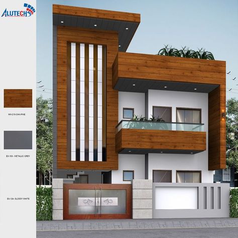 building façade Fundermax Exterior Front Elevation, Pvc Elevation Design, Acp Elevation Design For House, Acp Work Elevation, Acp Sheet Design Exterior, Hpl Sheet Elevation, Acp Sheet Exterior, Acp Exterior Design For Home, Hpl Exterior Cladding