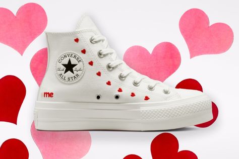 Valentines Converse, Converse Run Star Hike, Converse Run Star, Diy Valentines Crafts, Converse Chuck 70, Sneaker Release, Embroidered Heart, Valentine Day Crafts, Valentines Nails