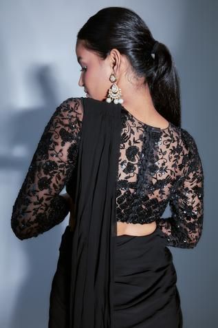 Net Black Blouse Designs For Saree, Black Net Blouse Design, Net Saree Blouse Designs Party Wear, Black Saree Blouse Party Wear, Black Blouse Designs For Saree, Designer Black Blouse, Black Designer Blouse, Black Net Blouse, Net Blouse Designs