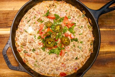 Elk Enchilada Dip: A Hunter's Twist on a Game Day Favorite Pickled Jalapeno Peppers, Game Day Appetizers, Red Enchilada Sauce, Wild Game Recipes, Venison Recipes, Stuffed Poblano Peppers, Cast Iron Skillet, Favorite Comfort Food, Game Food