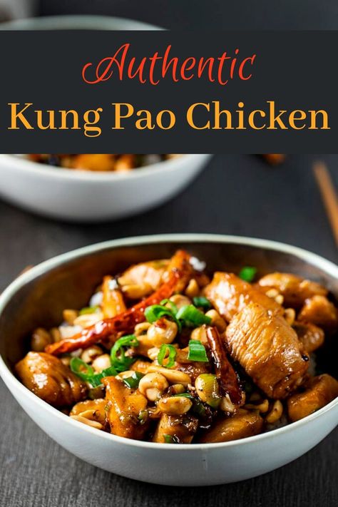 This Authentic Kung Pao Chicken recipe is made with spicy dried chilies, tongue numbing Sichuan peppercorns and stir fried peanuts in a lightly sweet and savory sauce. The sauce is thick and velvety, filled with spice and umami flavor. The chicken is tender and juicy, perfectly caramelized on the outside. via @Went Here 8 This Authentic Kung Pao Chicken Recipe, Amazing Chicken Breast Recipes, Twice Cooked Pork, Kung Pao Chicken Recipe, Best Chinese Food, Mapo Tofu, Awesome Recipes, Chinese Recipes, Savory Sauce