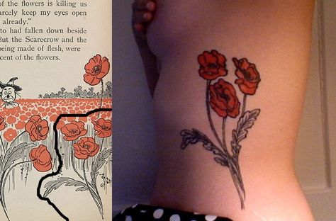 Wizard Of Oz Tattoo, Oz Tattoo, Poppy Tattoo, Bestie Tattoo, Literary Tattoos, Poppies Tattoo, Sibling Tattoos, Wings Tattoo, Sister Tattoos