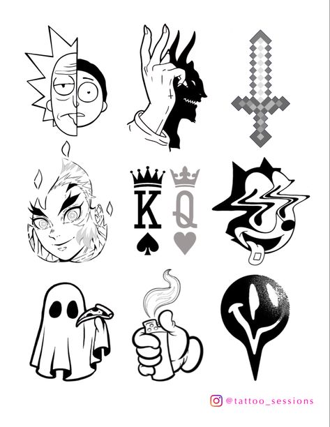 Tattoo flash sheet design art cool stencil Flash Tattoo Men Design, Flash Style Tattoo, Flat Sheet Tattoos, Tattoo Flash Art Sheet, Cool Flash Art, 2023 Flash Tattoo, Grunge Flash Art, Small Graphic Tattoo, Blackwork Flash Sheet