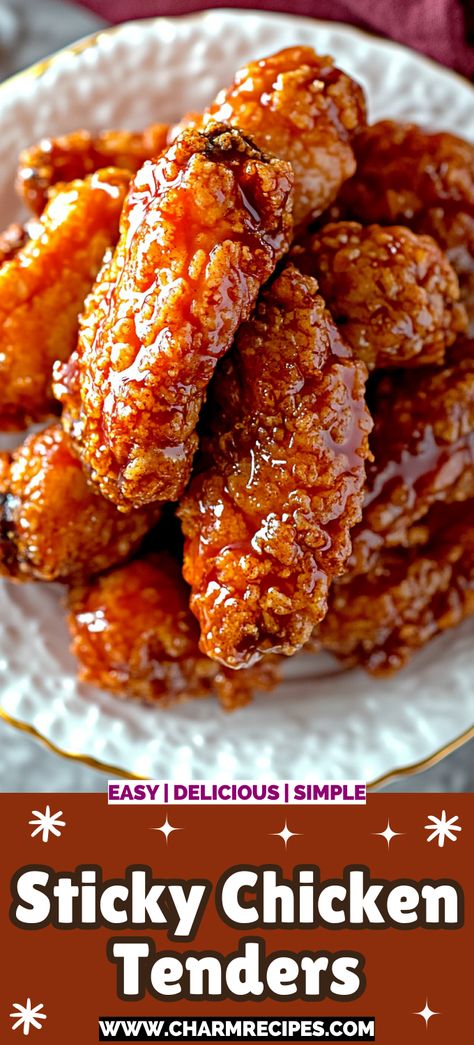 Sticky Chicken Tenders Teriyaki Chicken Sticks, Chicken Tender Seasoning Recipes, Meals With Frozen Chicken Tenders, Easy Sticky Chicken Recipe, Moist Baked Chicken Tenders, Chicken Tender Sauces, Chicken Tenders Sauce Recipes, Chicken Tender Marinade Recipes, Frozen Chicken Strip Dinner Ideas