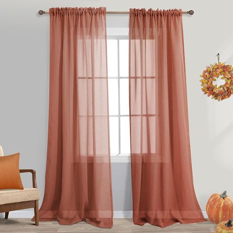 Terracotta Semi Sheer Curtains 84 Inches Long for Living Room 2 Panels Set Rod Pocket Window Decor Faux Linen Drapes Light Filtering Textured Rust Red Curtains for Bedroom 52x84 In Length Burnt Orange : Amazon.co.uk: Home & Kitchen Rust Colored Curtains, Colored Curtains, Terracotta Bedroom, Semi Sheer Curtains, Sliding Glass Doors Patio, Boy Girl Room, Farmhouse Curtains, Net Curtains, Curtains For Bedroom