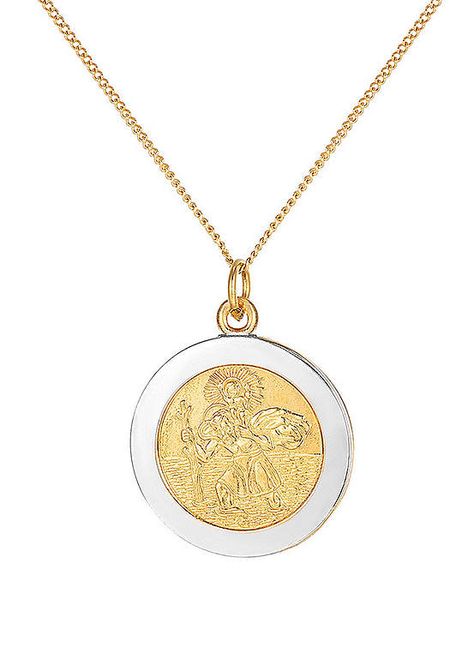 Crafted from sterling silver, this pendant necklace features a classic St. Christopher pendant with a two-tone design. The front of the pendant showcases the image of St. Christopher, the patron saint of travellers, and is delicately accented with a contrasting gold-tone border. The reverse side may also display a prayer or personal engraving if desired. The adjustable chain allows you to customize the length, ensuring the pendant sits at the perfect position on your neckline. The secure clasp ensures the necklace stays in place, allowing you to wear it with confidence and grace. This pendant comes in a box, making it ready for gifting. Made From Sterling Silver Party Jewellery Womens Design Comfortable Wear Gift Box Included Everyday Accessory. St Christopher Pendant, Silver Party, St Christopher, Saint Christopher, Box Making, A Prayer, Everyday Accessories, Patron Saints, Jewelry Party