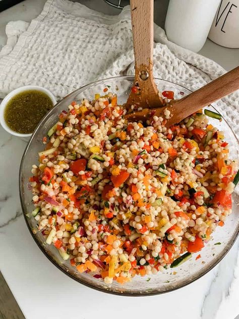 Pearled Couscous Salad - Lovely Delites Pearled Couscous Salad, Pearled Couscous, Lovely Delites, Pearl Couscous Salad, Mediterranean Couscous Salad, Mediterranean Couscous, Pearl Couscous, Greek Salad Pasta, Greek Pasta