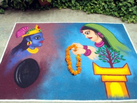 9 Best Tulsi Rangoli Designs Tulsi Rangoli, Vishnu Krishna, Cartoons Rangoli, Tulsi Vivah, Poster Rangoli, Diwali Design, Easy Rangoli Designs Videos, Rangoli Designs Simple Diwali, Rangoli Designs Photos