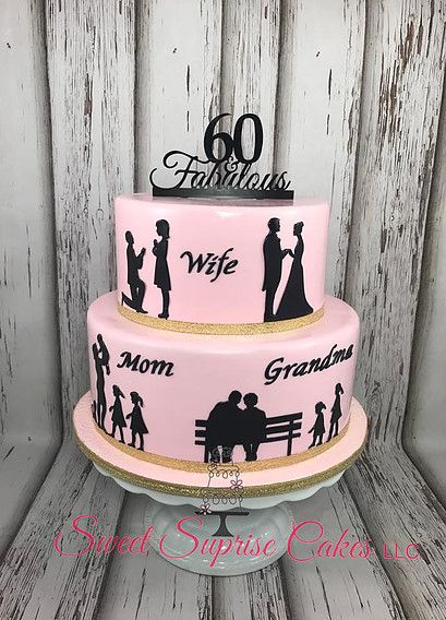 Silouette Wife, Mom and grandma cake for 60th Surprise Party Pink and Black Birthday Cakes Women Ideas, Cake Ideas For 65 Year Old Woman, 70th Birthday Ideas For Mom Cake Mothers, Cake Ideas For 60th Birthday Mom, Cake 70th Birthday Mom, Grandma Cake Design, Cake Design For Grandma Birthday, 45th Birthday Cake Ideas For Women, 60th Birthday Ideas For Mom Cake