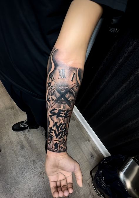 Half Sleeve Tattoo Designs For Men, Fore Arm Tattoo Men Half Sleeves Design, Rare Forearm Tattoos Men, Men Matching Tattoos, Cloud Tattoo Sleeve For Men, Tough Tattoos For Men, Quarter Sleeve Tattoo Men, Vertical Forearm Tattoo, One Piece Hand Tattoo