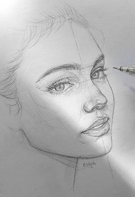 Easy Face Sketch, Portrait Sketches Realistic, Portrait Sketches Simple, Realistic Drawings Of People, Easy Pencil Drawings, 얼굴 드로잉, 얼굴 그리기, 강아지 그림, Portraiture Drawing