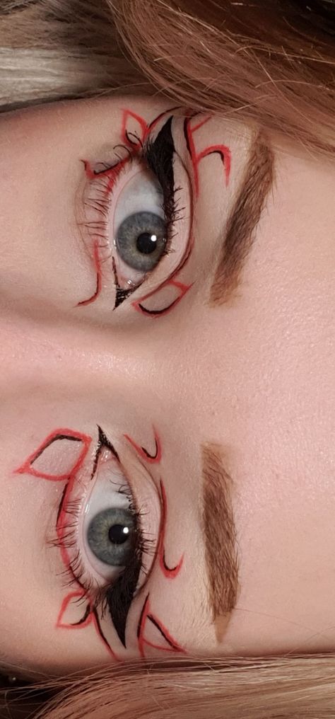 Red Graphic Makeup, Creative Eye Makeup Design, Weird Makeup Ideas, Red Graphic Eyeliner, Extravagant Makeup, Graphic Eyeliner Looks, Gem Makeup, Cute Eye Makeup, Makeup Face Charts