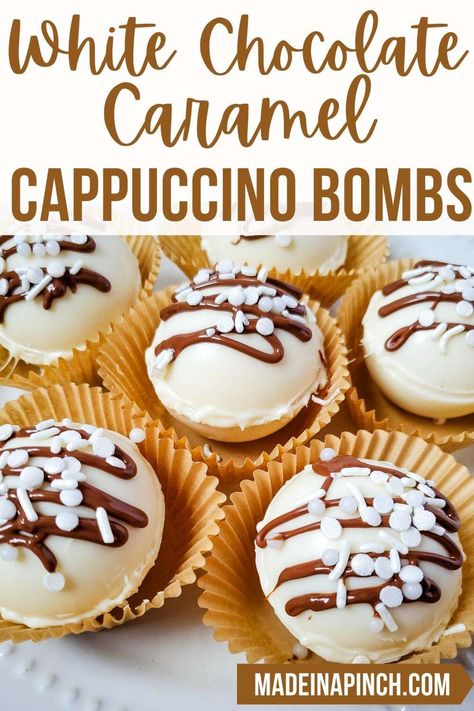 Coffee Bomb Recipe, White Chocolate Cappuccino, Coffee Bomb, Display Cookies, Cocoa Balls, Baking Tricks, White Chocolate Caramel, Caramel Cappuccino, Hot Cocoa Mix Recipe