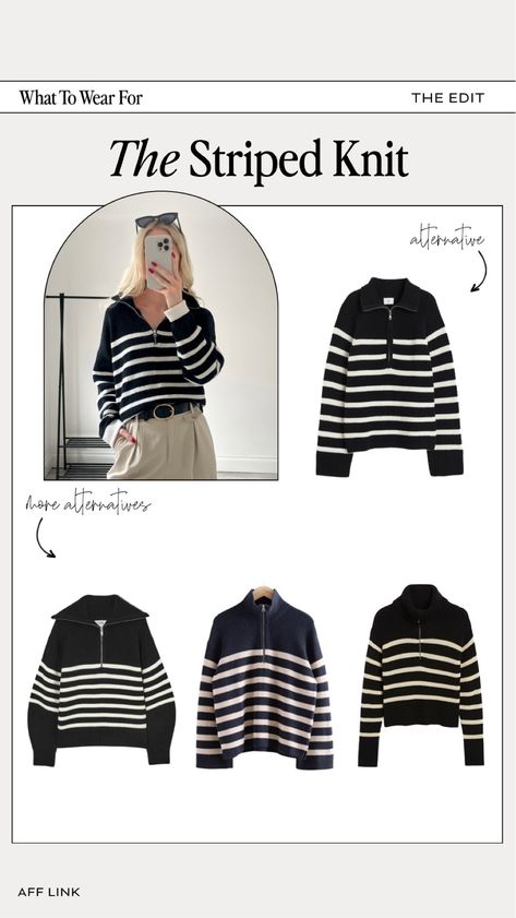 Striped Sweater Zip, Half Zip Sweater Outfit Women, Striped Quarter Zip Outfit, Half Zip Sweater Outfit, Zip Sweater Outfit, Quarter Zip Outfit, Zipper Outfit, Ootd Sweater, Digital Wardrobe