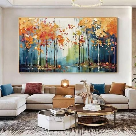 Acrylic Canvas Painting For Living Room, Large Acrylic Painting Ideas, Large Paintings For Living Room, Abstract Forest Painting, Abstract Wall Art Living Room, Forest Abstract, Minimalist Tree, Abstract Tree Painting, Fall Living Room Decor