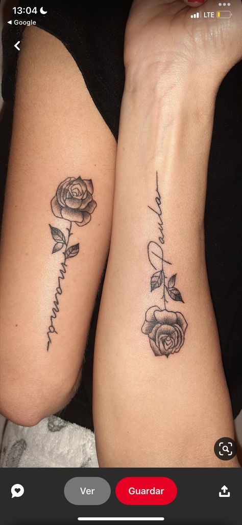 Name In A Rose Tattoo, Cute Mom Tattoos Ideas, Matching Name Tattoos, Rose Tattoos With Names, Rose With Name Tattoo, Tattoo Nombres, Small Name Tattoo, Javon Wanna Walton, Mommy Daughter Tattoos