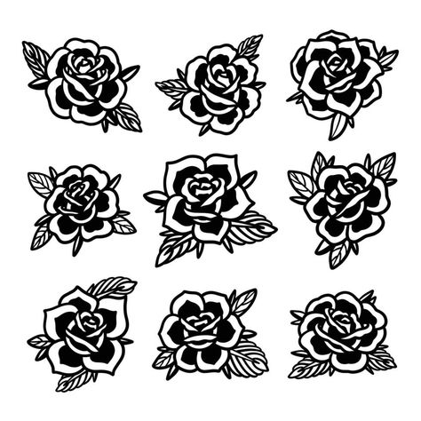 Old School Tattoo Black, Old School Rose Tattoo, Traditional Tattoo Vector, Old School Rose, Traditional Heart, Tattoo Catalog, Tattoo For Boyfriend, Traditional Tattoo Old School, Traditional Tattoo Flowers