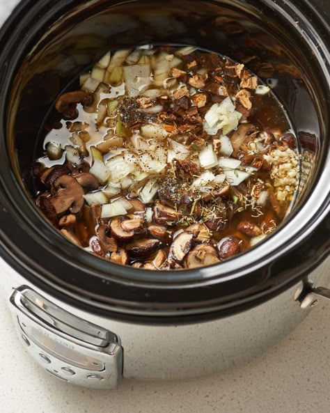 Slow Cooker Cream of Mushroom Soup | Kitchn Mushroom Soup Crockpot, Crockpot Mushrooms, Soup Quick, Paleo Soups, Cold Soups, Recipes Slow Cooker, Comfort Soup Recipes, Fit Foods, Creamy Mushroom Soup