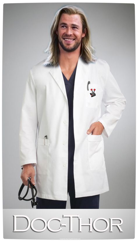 Vamers - Humour - Doc-Thor - Thor as a Doctor - By Hans Haupt Medical Clothes, Doctor Uniform, Thing Marvel, Dental Uniforms, Italian Mens Fashion, White Lab Coat, Blouse Nylon, Next To Normal, Hospitality Uniform