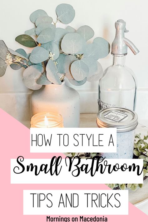 Learn how to easily style a small bathroom with modern farmhouse decor with these simple tips and tricks! #bathroom #bathroomdecor #farmhouse #farmhousedecor #farmhousestyle #farmhousebathroomdecor #bathroomideas #masterbathroomideas #masterbathrooms #smallbathroomideas Style A Small Bathroom, Bathroom Tray Decor, Bathroom Staging, Bathroom Table, Bathroom Counter Decor, Bathroom Sink Decor, Bathroom Vanity Decor, Bathroom Tips, Sink Decor