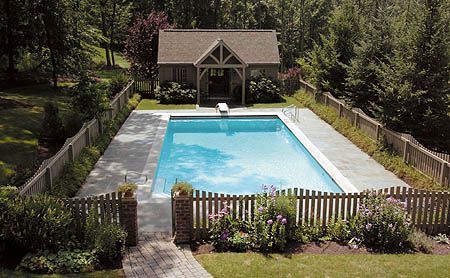 View these 16 pool fencing ideas for your backyard pool. Pool fencing requirements, laws and cost can vary by state so be sure to check with your city. Fence Around Pool, Kitchen Backyard, Backyard Resort, Inground Pool Designs, Backyard Kitchen, Backyard Pool Landscaping, Pool Fence, Swim Spa, Backyard Pool Designs