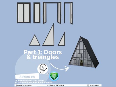 The Sims Resource - Patreon Early Release - A-frame part 1: Doors & triangles Triangle Windows, Triangle Window, Triangle House, Shell House, Sims 4 Cc Folder, Sims 4 House Design, Sims House Plans, Sims 4 Cc Furniture, A Frame House