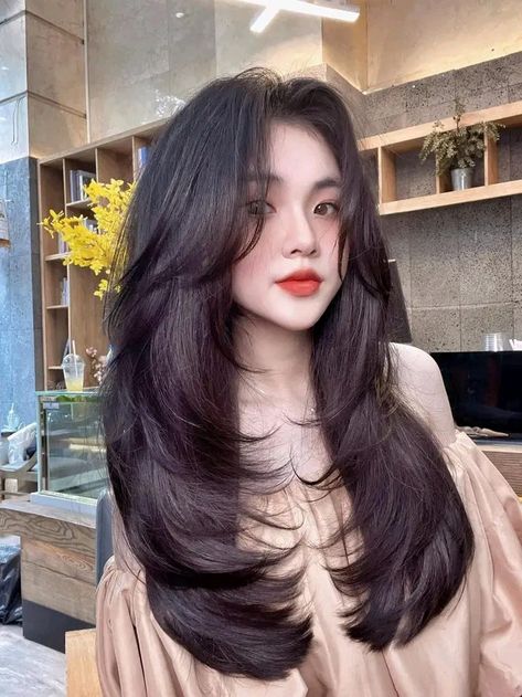 Korean Haircut Medium Layered Straight, Split Bangs Long Hair, Flix Haircut For Long Hair Women, Layer Oval Haircut Long, Korean Haircut Long Layered Hair, Korean Long Layered Haircut, Korean Long Hairstyle, Korean Haircut Long, Haircut Korean