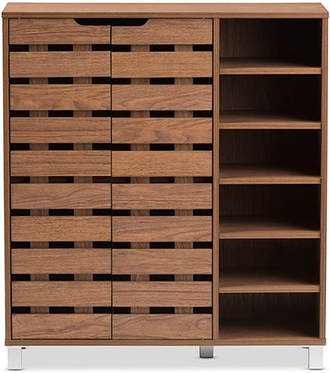 Rak Sepatu Diy, Cabinet With Open Shelves, Wood Shoe Storage, Contemporary Cabinets, Wood Shoes, Baxton Studio, Rack Design, Garden Items, Shoe Storage Cabinet