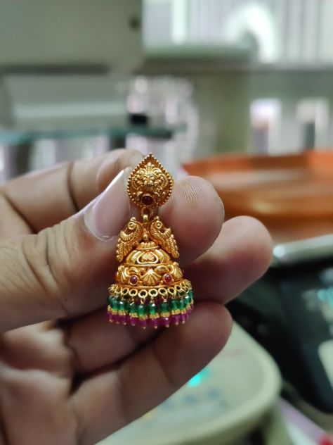 Temple Gold Jumkas, Gold Plated Hand Set Temple Jhumkas, Temple Jewelry Gold Plated Jhumkas For Celebration, 22k Gold Temple Jewelry Jhumkas For Pierced Ears, Ceremonial Temple Jewelry 22k Gold Jhumkas, Indian Gold Necklace Designs, Gold Jhumkas, Gold Pendants For Men, Beaded Wedding Jewelry